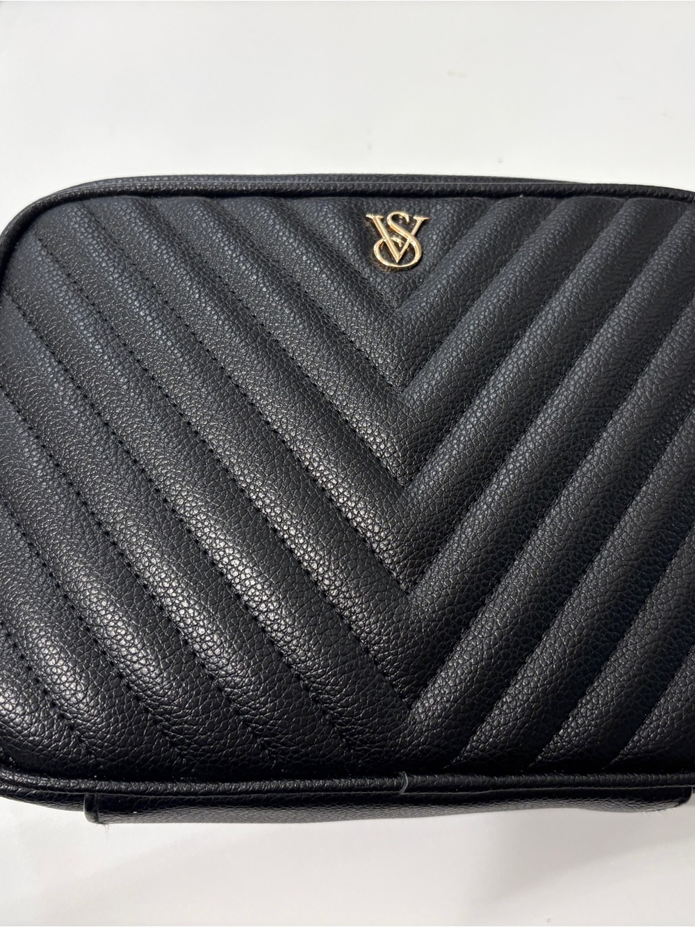 Victoria’s Secret Black Quilted Crossbody Bag with Gold Logo